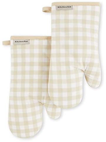 KitchenAid Gingham Oven Mitt 2-Pack Set, Milkshake, 7x13