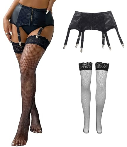 ohyeahlady Bas pour Porte Jarretelle Sexy Grande Taille Porte Jartelle Femme Sexy Ensemble Porte Jarretelle Cuir 6 Pinces Porté Jarretelle Guepiere Jarretelle Porte-jarretelles(Noir,XXL)