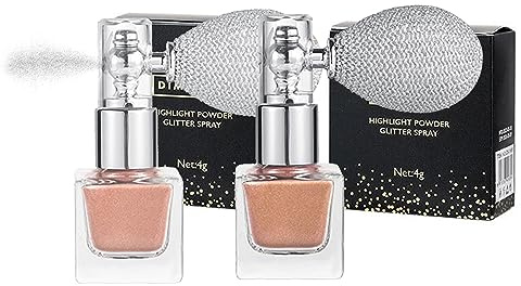 MKNZOME 2Pack Waterproof Glitter Spray - Shimmer Glitter Hairspray, Long-Lasting Highlight Powder Spray for Women, Girls - Face, Hair, Body, Clothing, Nail Art, Craft