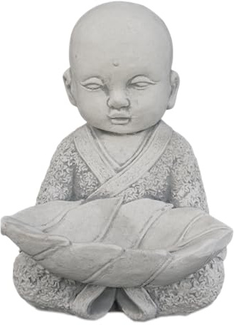 gartendekoparadies.de Mönch mit Schale, Steinfigur, H. 22 cm, 4 kg, Grau, frostsicher aus Steinguss für Außenbereich