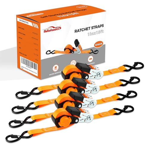 Autofonder Ratchet Straps Heavy Duty 4 Pack -15 FT - 1500 LB Break Strength – with Safety Lock Chromoly S Hooks - Cargo Straps for Moving, Appliances, Motorcycle Self-Storing NeatStrap