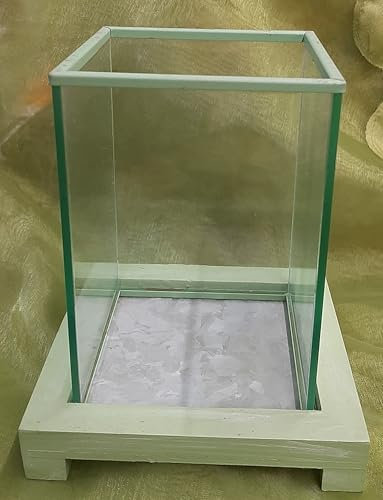 Jarrón decorativo de cristal y madera, base verde, recipiente rectangular para plantas suculentas