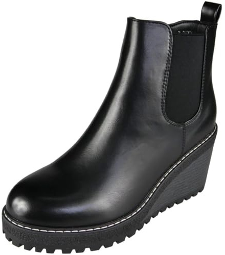 LoudLook Women Wedge Chelsea Boots Round Toe Zip Comfy Grip Ladies Winter Fashion Ankle Shoes Size Black 4