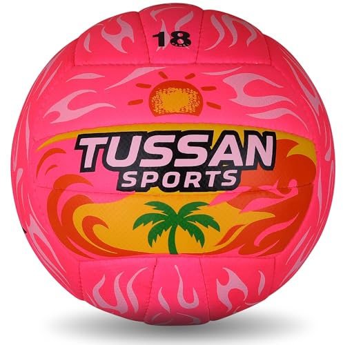 Tussan Sports Official Size 5 Volleyball, Soft Touch Leather Waterproof Volleyball for Indoor Outdoor Beach Pool Sand Sports Gym Training & Game Play (Pink)