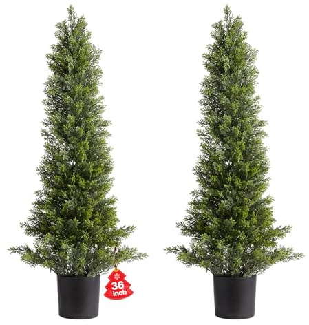 VEVOR Topiario Artificial de Cedro 250 x 914 mm 2 Piezas, Planta de Pino Artificial Hoja de Polietileno, Maceta de Árbol Verde Falso para Decorar Porches, Patios, Jardines, Balcones, Oficinas