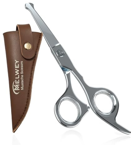 Melwey Mustache Scissors for Men 5.5 Inch – Premium Stainless Steel Mustache & Beard Trimming Scissors with Rounded Tips for Safe Precision Grooming, Nose, Eyebrow & Facial Hair Scissor (Silver)