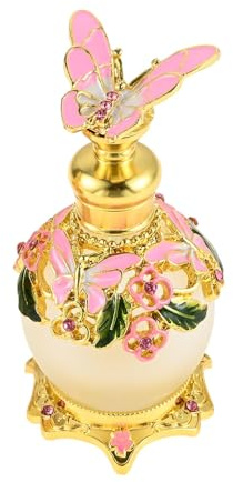 Yetaha Shining Butterfly Gemstone Inlay Crystal Perfume Bottles, Decorative Essential Oils Dropper Bottle, Refillable Oil Scent Bottle for Women Girl Gift