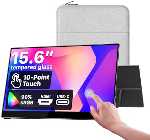 cocopar Portable Monitor 15.6 Inches 1080P FHD 60Hz 85% sRGB Travel Monitor with Speaker HDMI USB-C Second Screen for Laptop MacBook Surface PC Xbox PS4/5, VESA Mountable, with TouchScreen