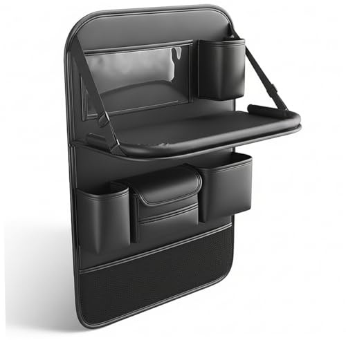 Car Backseat Organizer, Leather Car Storage Organizer with Foldable Table Tray, Tablet Holder, Seat Back Protectors Kick Mats Travel Accessories Back Seat Storage