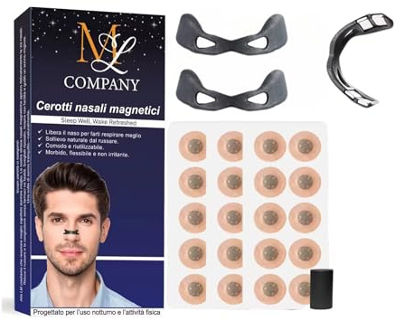 Cerotti Nasali Magnetici confezione 60 giorni Antirussamento, Dilatatori Naso con Clip Magnetica per Respirazione Notturna, Sollievo da Russamento e Congestione, Sport