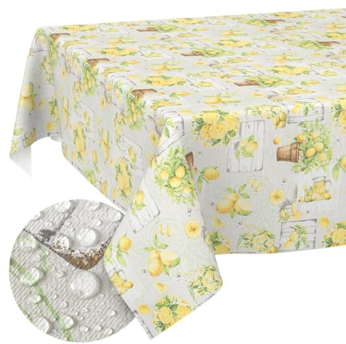 Vaxduk bordsduk tvättbar lättvårdad vattenavvisande lotuseffekt utomhus citron vaxduk trädgårdsduk citroner 240 x 140 cm skärkant