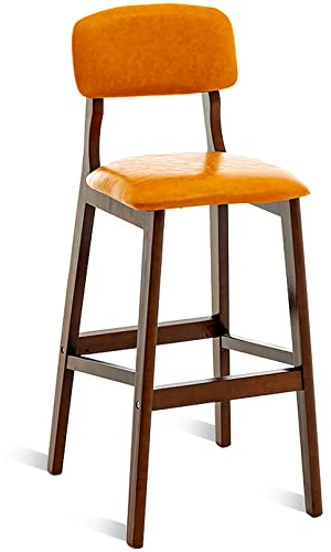 Battero a Bassa sgabelli Altezza banco Pelle PU con Schiena e poggiapiedi, sedie da Bar per la Colazione dell'isola cucine, Telaio in Legno, libbre (Arancione, 61 cm/24in)