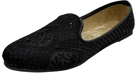 Men's Indian Mojari Wedding Shoes – Slip-On Ethnic Juttis, Khussa Flats & Cultural Loafers (Black, UK Footwear Size System, Adult, Men, Numeric, Medium, 11)
