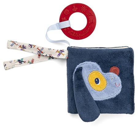 Lilliputiens - Imagier en Tissu Bébé – Livre d’Eveil Doux & Coloré - Thème Les Véhicules - Avec Anneau de Dentition - Apprentissage des Mots pour Tout-petits - Bleu – 10 cm - 83618
