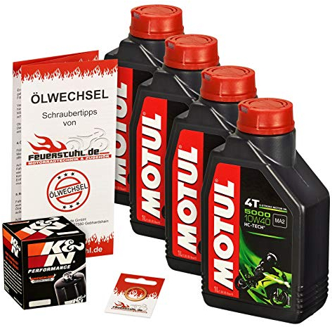 Motul 10W-40 Öl + K&N Ölfilter für Yamaha FZ8 / Fazer 8, 10-15, RN25 - Ölwechselset inkl. Motoröl, Filter, Dichtring