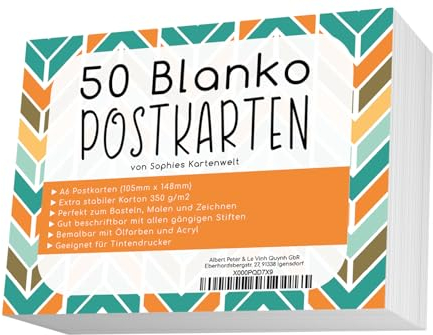 Sophies Kartenwelt Blanko Postkarten Set mit 50 Karten - Gestalte und bedrucke deine eigenen Postkarten auf hochqualitativem 350g / m² Papier