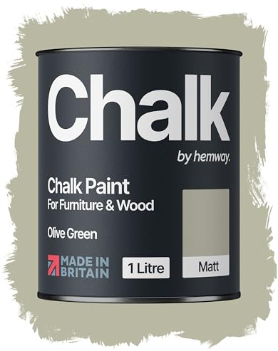 Hemway Chalk Paint Olive Green Furniture Paint 1L, Matt Finish Shabby Chic, Chalk Furniture & Walls, Quick Dry & 1 Coat