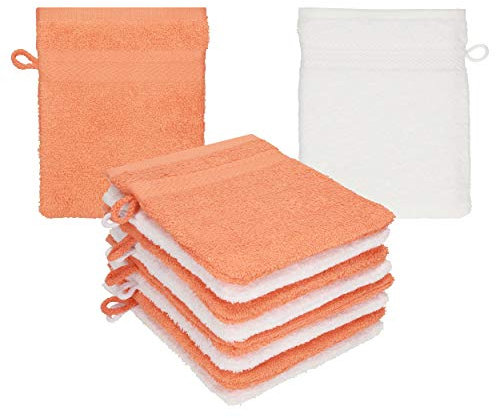 Betz paket med 10 tvättvantar premium 100 % bomull 16 x 21 cm blod orange – vit