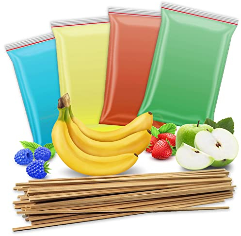 4x 200g Zuckerwatte Zucker + 30 Zuckerwattestäbe | Apfel - Erdbeere - Banane - blaue Himbeere | 4 Sorten Aromazucker mit Geschmack für bunte Zuckerwatte Zuckerwattemaschine | 800 Gramm gesamt