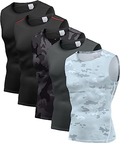 Holure Maglietta a compressione da uomo, in confezione da 5, senza maniche, maglietta funzionale, ad asciugatura rapida, XL