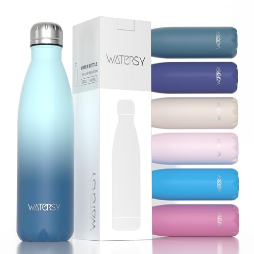 WATERSY Gourde Isotherme en Acier Inoxydable à Double paroi en Métal pour Garder au Froid Pendant 24 Heures et au Chaud Pendant 12 Heures - Bouteille de Sport en métal sans BPA - 500 ml