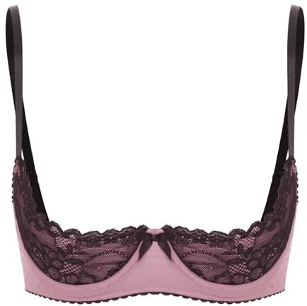 Mufeng Femme Redresse Sein Nu Bra Ouvert Brassière en Dentelle Bra Coquine Lingerie Nuisette Soutien-Gorge A Rose 5XL