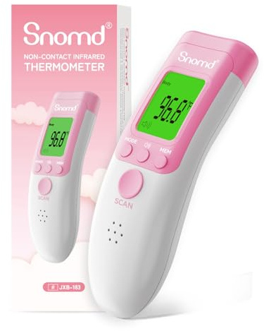 Snomd Termómetro Digital Termómetro Frente Infrarrojo sin Contacto Termómetro Bebés, Médico Termometros pantalla Retroiluminada de ℃ y ℉ Conmutable