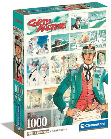 Clementoni - Corto Maltés Maltés-1000 Piezas, Rompecabezas Cómics, Ilustraciones de Autor, Vertical, Diversión para Adultos, Made in Italy, Multicolor, 39808