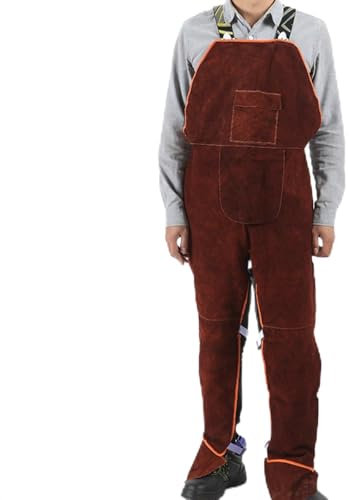 DSQIANG Tablier De Soudeur En Peau De Vache, Tablier À Bretelles Pour Hommes, Résistant Aux Étincelles Et À La Chaleur, Avec Protections Pour Les Pieds(Brown)