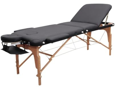 Zen – Mobil PhysioTop massagesäng hopfällbar och justerbar höjd – massagebänk i massivt trä med ergonomisk sänggavel, justerbart ryggstöd, infällbara armstöd och bärväska (svart)