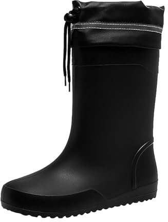 Generisch Stivali da pioggia imbottiti in gomma da uomo, traspiranti, impermeabili, per uomo e donna, antivento, termici da pesca, con stivali riflettenti, dettagli Rain Boots, Nero , 40 EU