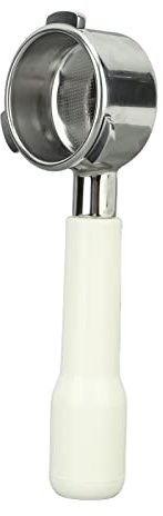 Portafiltro sin fondo Glomora de 54 mm, acero inoxidable, 3 asas, mango de madera maciza para cafeteras expreso serie 8 (Blanco)