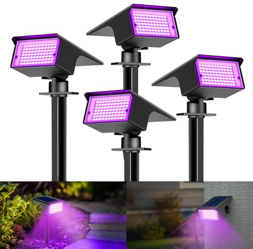 kolpop Lot de 4 Spot Solaire Exterieur, 77 LED Lampe Solaire Exterieur Jardin Puissante avec 3 Modes d'Éclairage, Lumiere Solaire Exterieur IP65 Étanche pour Jardin Allée Chemin, Violet