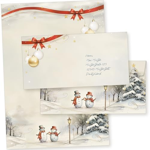 Snöfest 25 Sets Weihnachtsbriefpapier mit Umschlag ohne Fenster Weihnachtspapier A4 Briefpapier Weihnachten