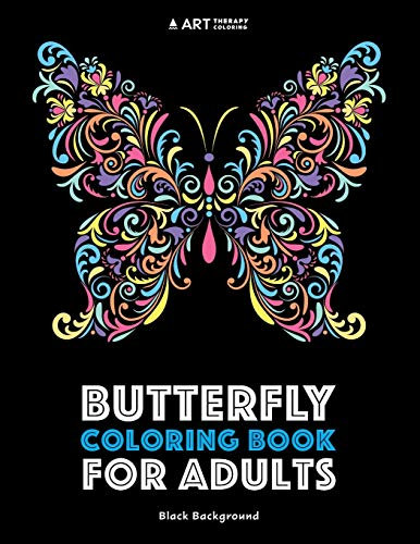 Butterfly Coloring Book For Adults: Black Background: Volume 3 (Coloring Book For Adults With Black Background)