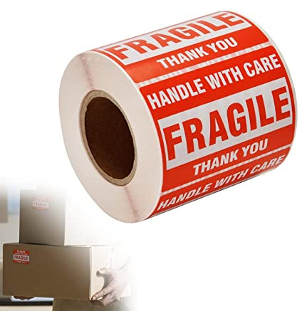 500 Fragile Stickers 2 x 3 Strong Adhesive Warning Labels - Handle With Care, Thank You - Shipping Package Packing Sticker