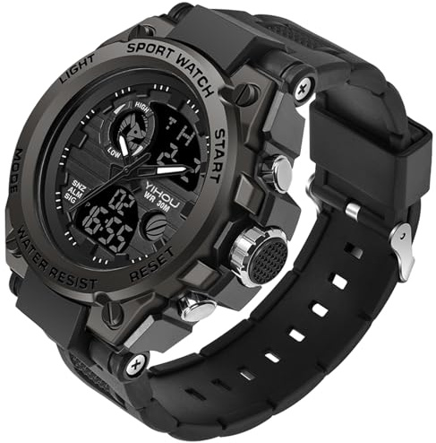 Yihou Montre militaire pour homme - Pour sports de plein air - Montre électronique tactique militaire LED - Chronomètre - Étanche - Analogique numérique, noir, 2 Inch, Entreprise