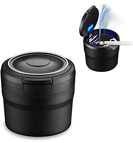 Besylo Auto-Aschenbecher, Easy Clean Up Abnehmbarer Autoaschenbecher mit LED-Licht mit Klappdeckel, selbstverlöschender Aschenbecher für Autos Van Outdoors Camping(Schwarz)