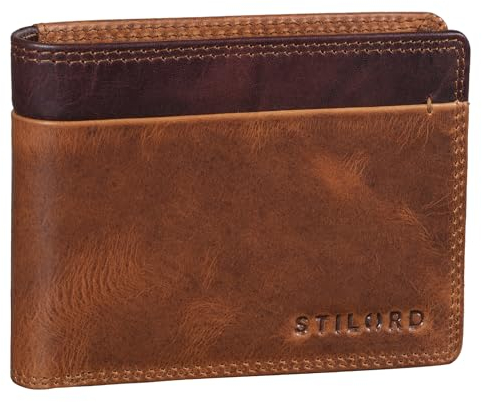 STILORD 'Sterling' RFID Geldbeutel Herren Leder - Vintage Portemonnaie mit NFC-Schutz - Brieftasche mit Geschenkbox - Echtleder Geldbörse mit Ausweisfach, Farbe:Kara - Cognac