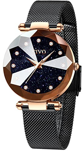 CIVO Relojes para Mujer Reloj Damas de Malla Impermeable Lujo Minimalista Elegante Banda de Acero Inoxidable Relojes de Pulsera Moda Vestir Negocio Casual Reloj de Cuarz Negro