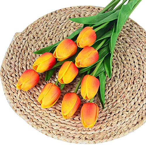 10 Köpfe Künstliche Tulpen Blumen,Gefälschter Tulpenstrauß PU Real Touch Latex Kunstblumen Tulpen Strauß,Kunst Tulpen Deko Kunstpflanze für Hochzeit Hause Party Festival Blumenarrangements,Gelb#1