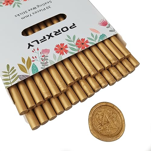 30 Stück 7mm Siegel Wachs Sticks für Klebepistole, PORXFLY Mini-Siegelwachsstäbe, ideal für Karten, Umschläge, Hochzeitseinladungen, Geschenkverpackungen, Weinpakete (Bronze)