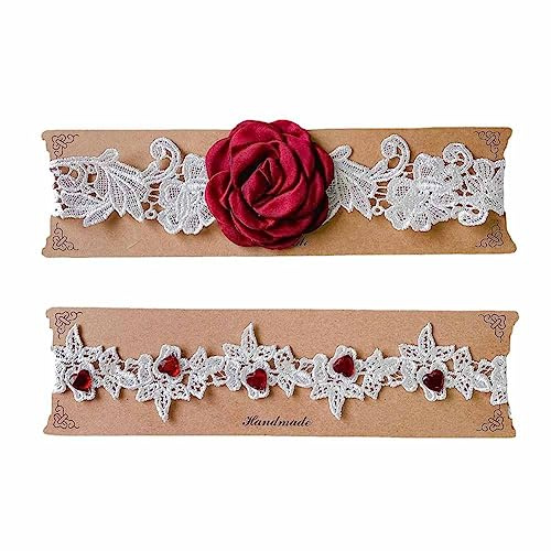 SHTGOI Liga de encaje para novia, liguero bordado, liguero con flores de rosas con estrás, juego de cinturones de jardinería elásticos, accesorios de novia para dama de honor, boda, decoración, color