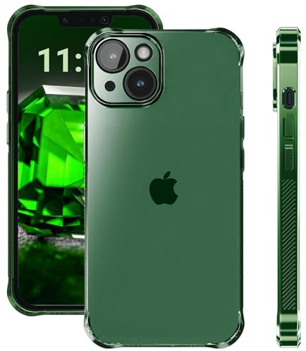 ELEVAVIDA Coque pour iPhone 14 brillant vert foncé transparent avec protection de caméra - coins antichoc résistants aux chocs, coque de protection pour Apple iPhone 14 Étui mince