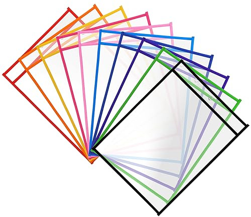 10 Pezzi Tasche a Secco Riutilizzabili, A4 Tasche Cancellabili a Secco, Cancellabile Tasca Maniche Trasparenti, Cartelle Scrivere e Pulire Organizer Multicolore per Ufficio e Materiale Didattico (PVC)