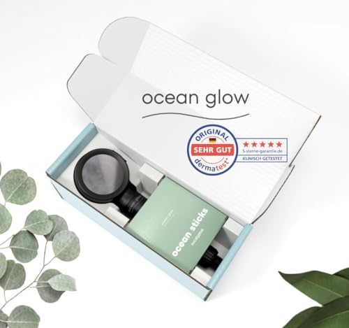 Ocean Glow Kit de démarrage de douche au sel de mer | Pommeau de douche noir avec bâtonnets de sel de mer naturels | Eau pure et soins de la peau | Douche bien-être économe en eau | Eucalyptus | Test
