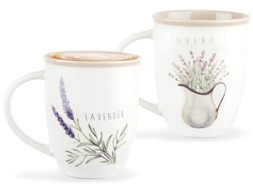 madame coco Kaffeetassen Set 2er 240 ml Groß, New Bone China Tasse Set, Plaine Tassen Kaffee für Tee, Mokka, Latte, Kaffeetasse Groß, Geschenke Frauen, Freundin, Mama, Kaffeebecher, Tasse Groß Beige