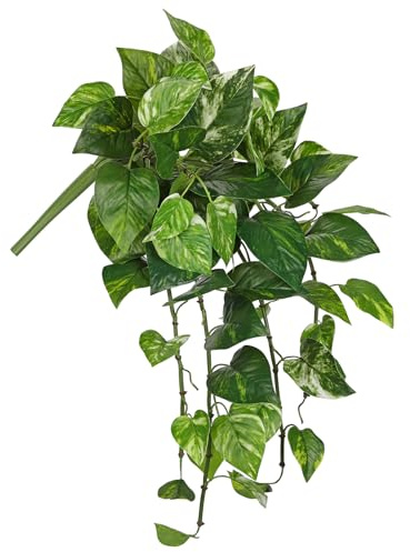 Hollyone 25'' Artificial Jade Pothos Bouquet for Home Decor, Trailing Fake Plants Variegated Faux Greenery, Artificial Leaves Bouquet for Balcony, Haning Basket, Windowsill, Garden Decorations