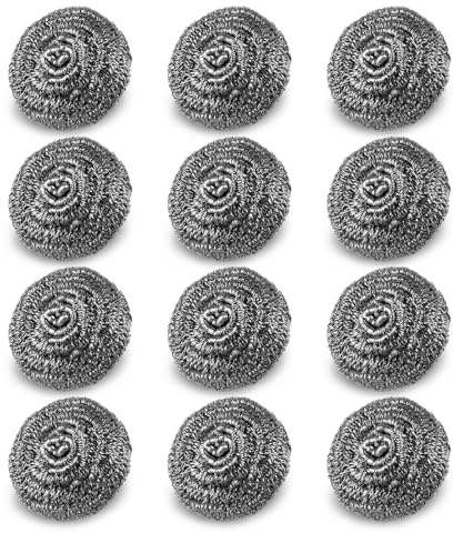 12 Pack Steel Wool Scrubber Pads, Stainless Steel Scrubber, Scrubbing Scouring Pad, Steel Wool Scrubbers for Pots and Pans, Stoves,Broiler Racks,Grills and More