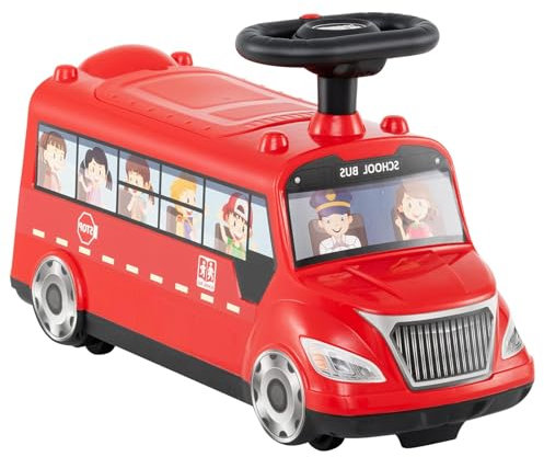 GOPLUS Rutschauto in Busoptik, Rutscherfahrzeug mit Lenkrad, Musik & Stauraum unter dem Sitz, fußgesteuerter Spielzeugbus für Babys und Kleinkinder im Alter von 19-36 Monaten, Rot
